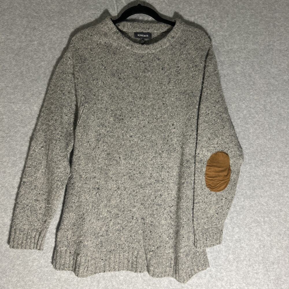 Bonobos Mens XXL Slim Fit Merino Wool Blend Elbow Patch Crewneck Sweater Grey